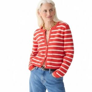 J. Crew “Emilie Sweater Lady Jacket” Red/Cream Stripe Size XL EUC!
